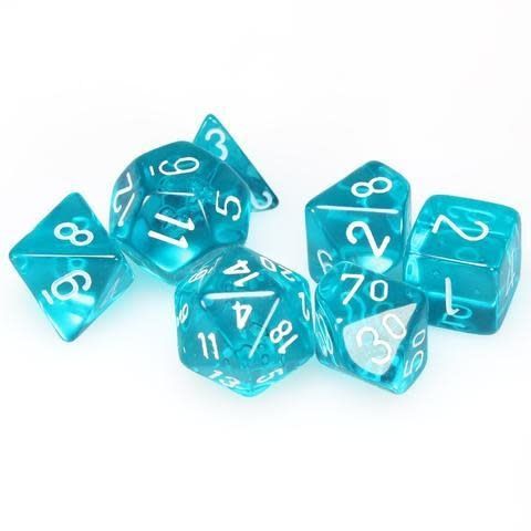 Chessex 7ct Dice Set - Translucent Teal/ White