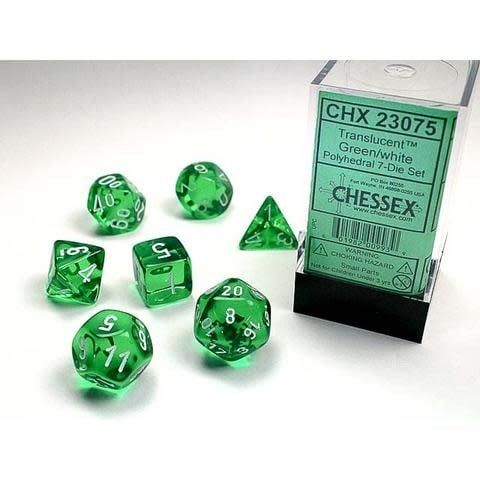 Chessex 7ct Dice Set - Translucent Green/ White