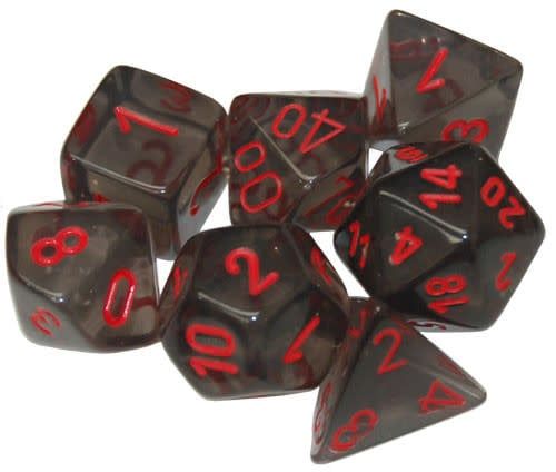 Chessex 7ct Dice Set - Translucent Smoke/Red