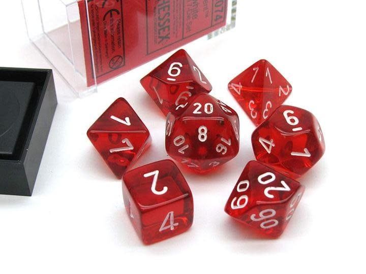 Chessex 7ct Dice Set - Translucent Red/ White