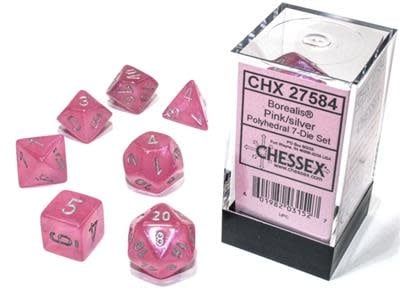 Chessex 7ct Dice Set - Borealis Pink/ Silver