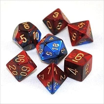 Chessex 7ct Dice Set - Gemini 2 Blue/Red/Gold