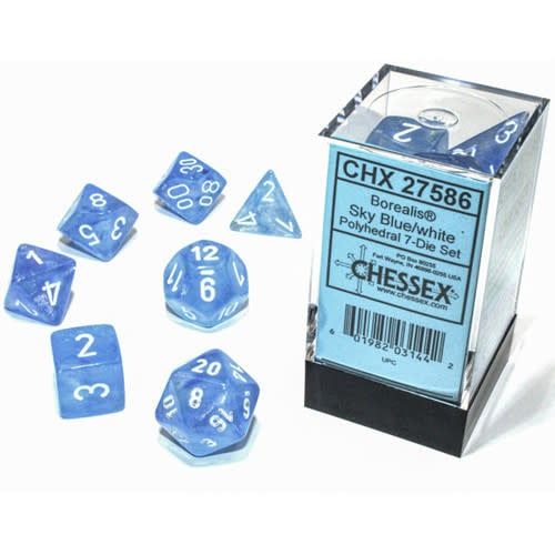 Chessex 7ct Dice Set - Borealis Sky Blue/ White
