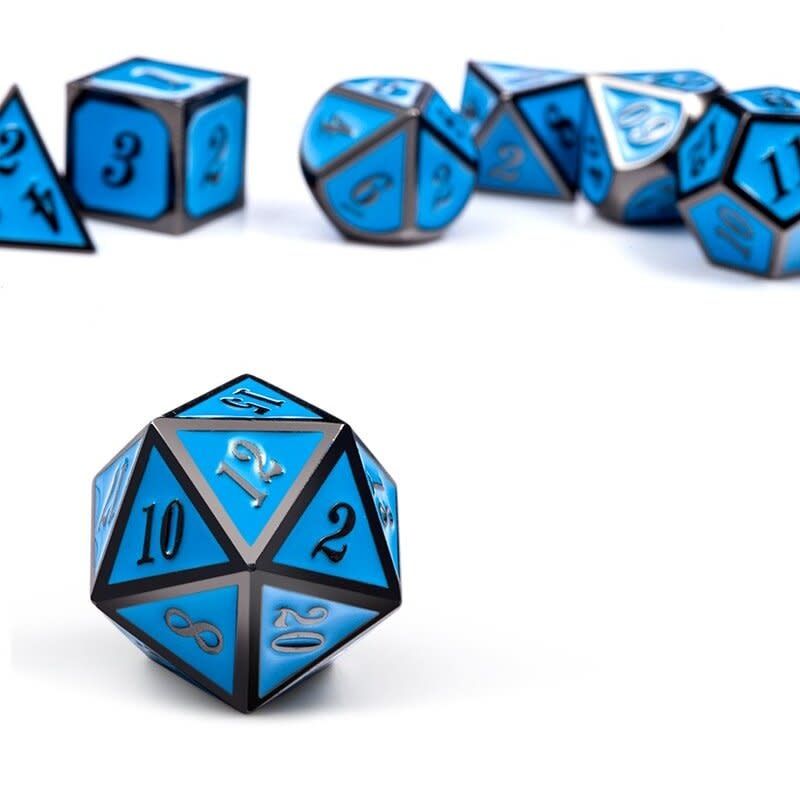 Metal &amp; Enamel Dice Set 7pc - Sky &amp; Gunmetal