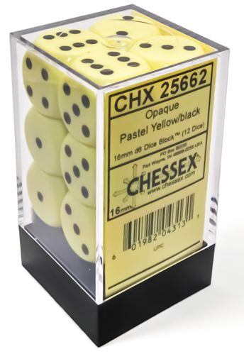 12ct Chessex 16mm D6 Dice Set - Pastel Yellow
