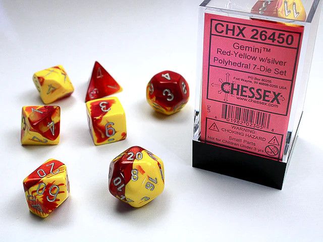 Chessex 7ct Dice Set - Red/Yellow/Silver