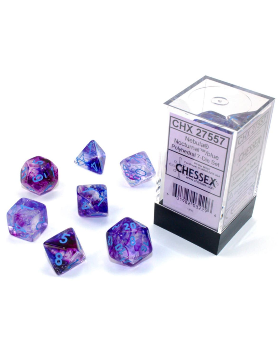 Chessex 7ct Dice Set - Nocturnal/ Blue