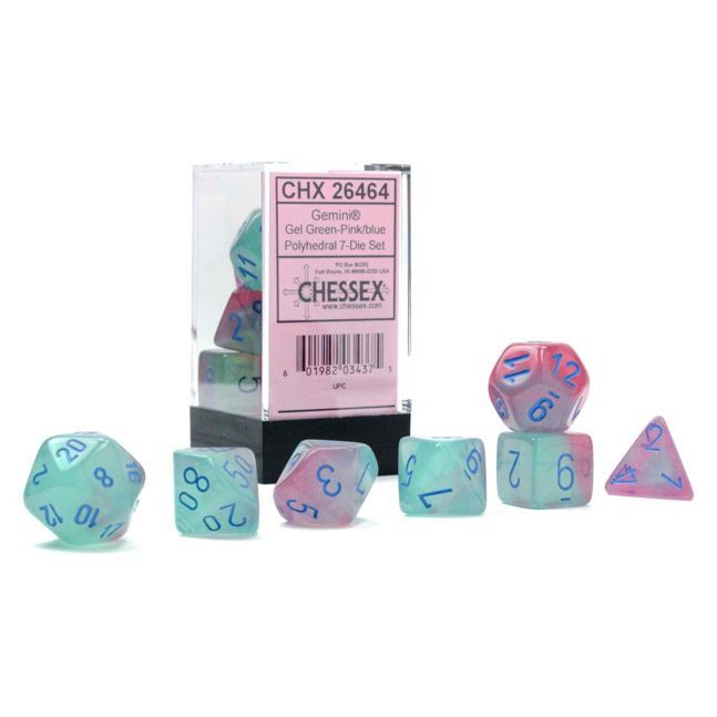 Chessex 7ct Dice Set - Green/ Pink/ Blue