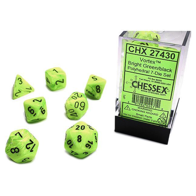 Chessex 7ct Dice Set - Bright Green/Black