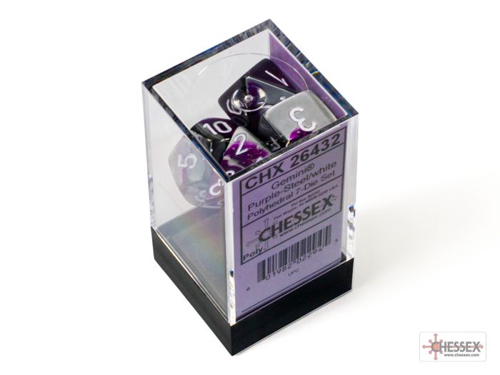 Chessex 7ct Dice Set - Gemini 2 Purple/Steel/White