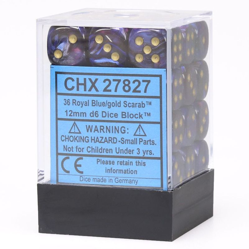 Chessex D6 12MM Scarab Royal Blue/Gold (36)