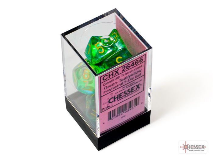 Chessex 7 dice set - Gemini Poly Translucent Green-Teal/yellow