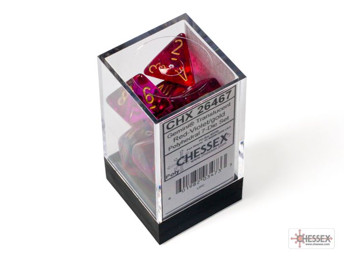 Chessex 7 dice set - Gemini Poly Translucent Red-Violet/gold