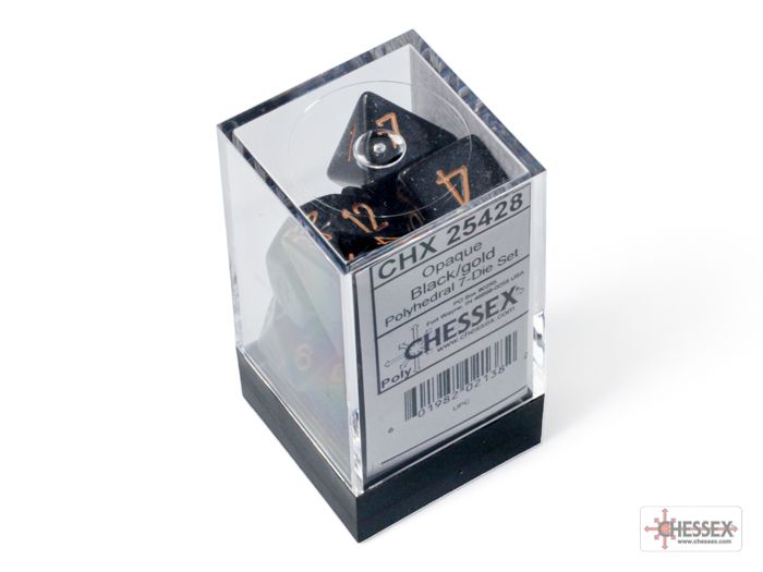 Chessex 7ct Dice Set - Opaque Black/Gold