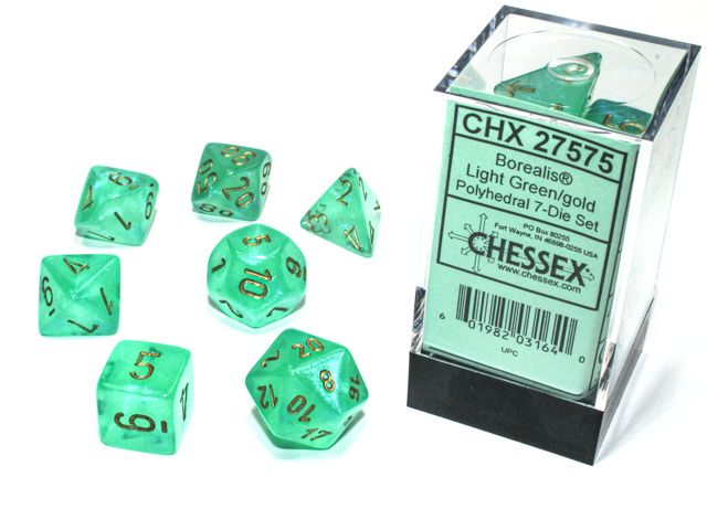 Chessex 7ct Dice Set - Borealis Light Green/Gold