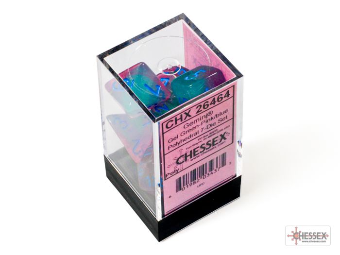 Chessex 7ct Dice Set - Gemini Poly Gel Green-Pink/blue