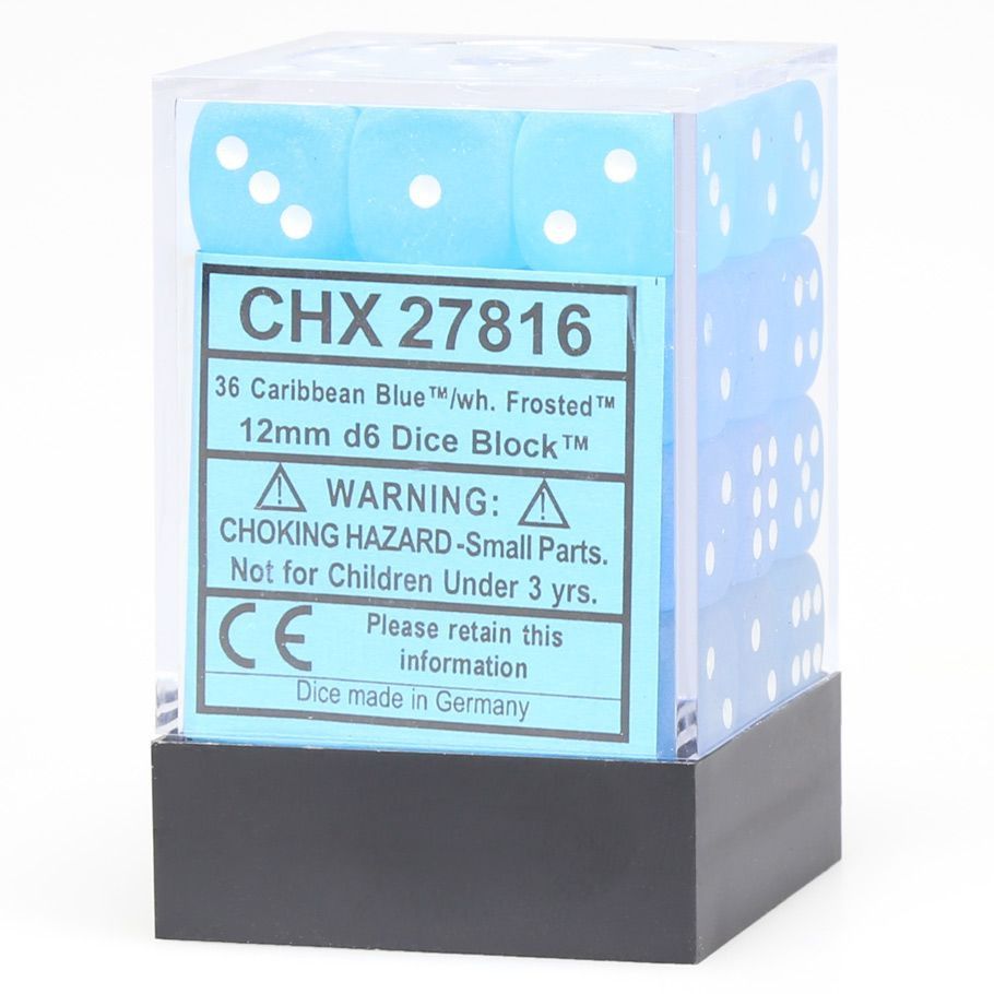 Chessex d6 Cube 12mm Frosted Caribbean Blue with White
