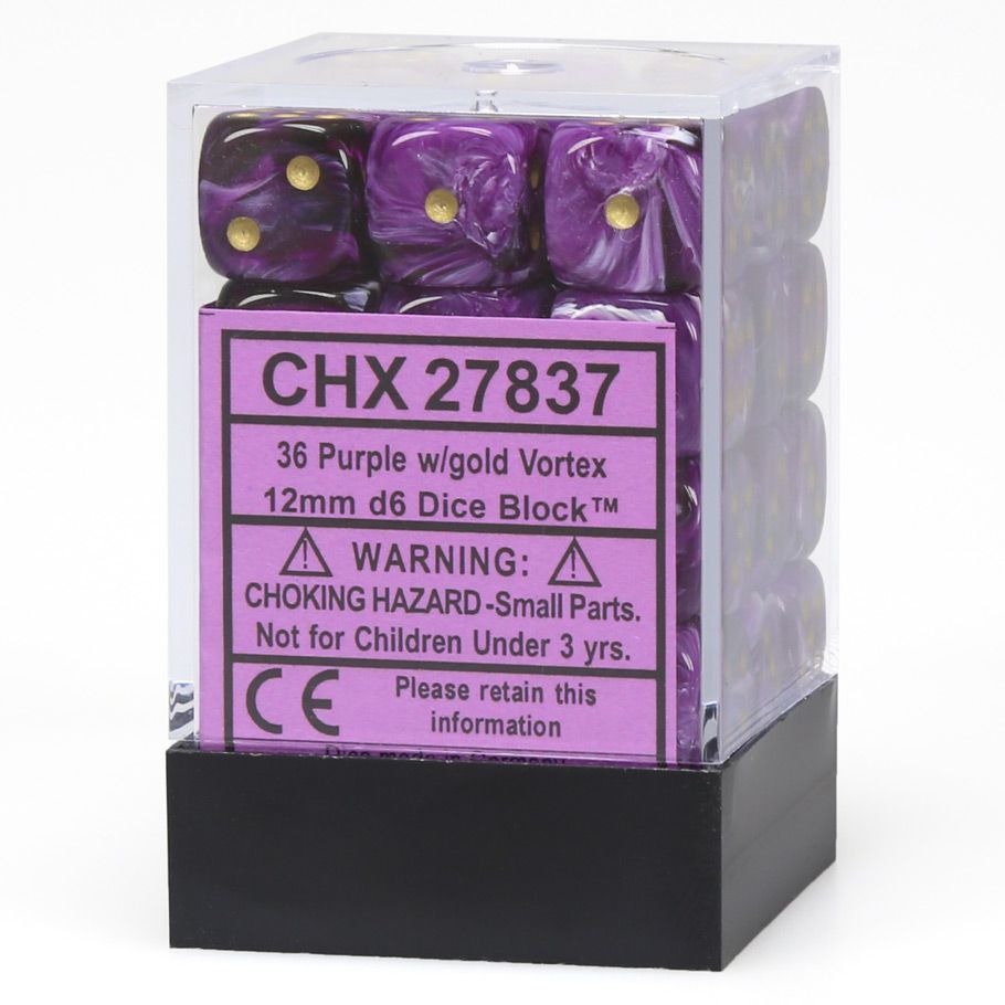 Chessex d6 Cube 12mm Vortex Purple with Gold