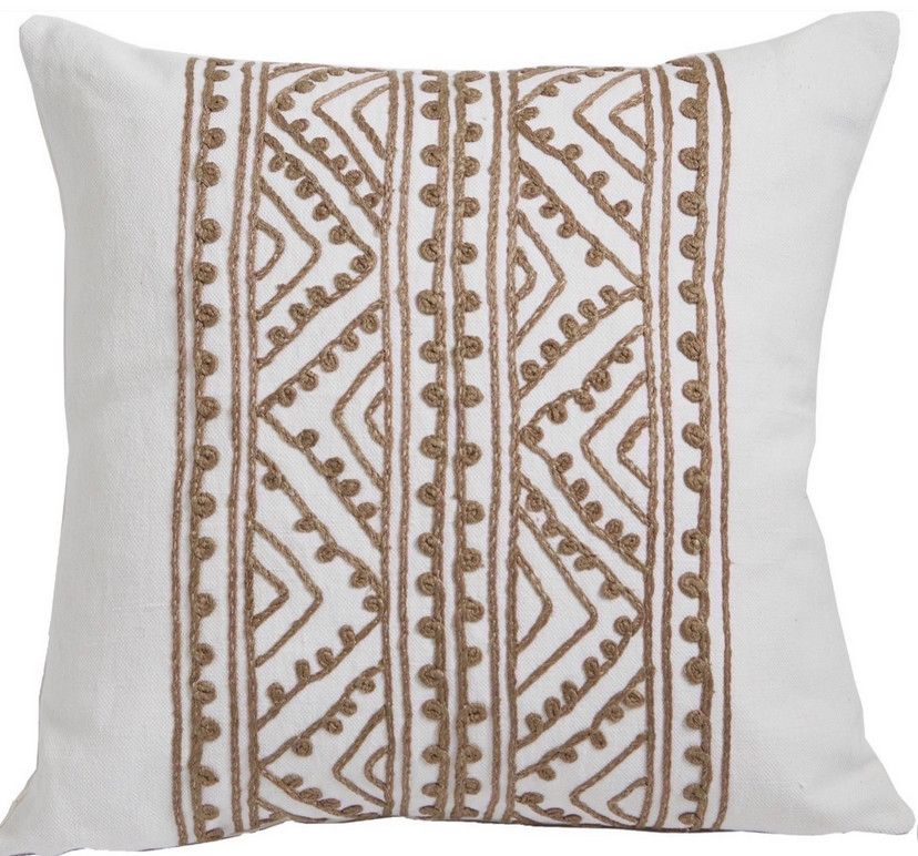 Jaipur Silk Bisque Embroidery on White Linen Pillow 20&quot;