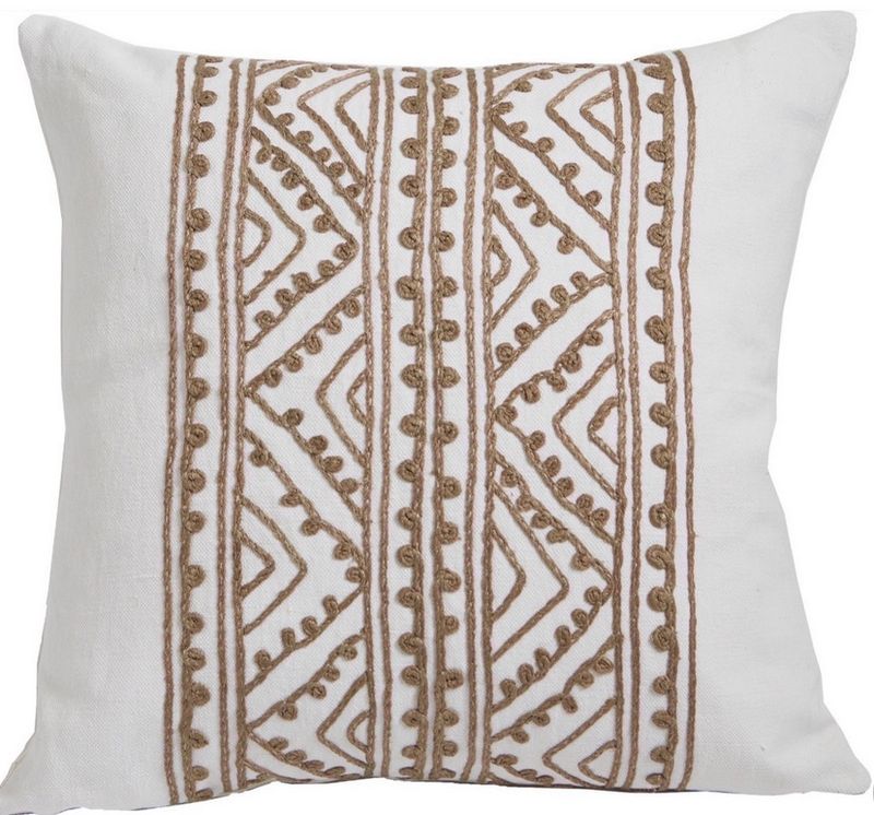 Jaipur Silk Bisque Embroidery on White Linen Pillow 20&quot;
