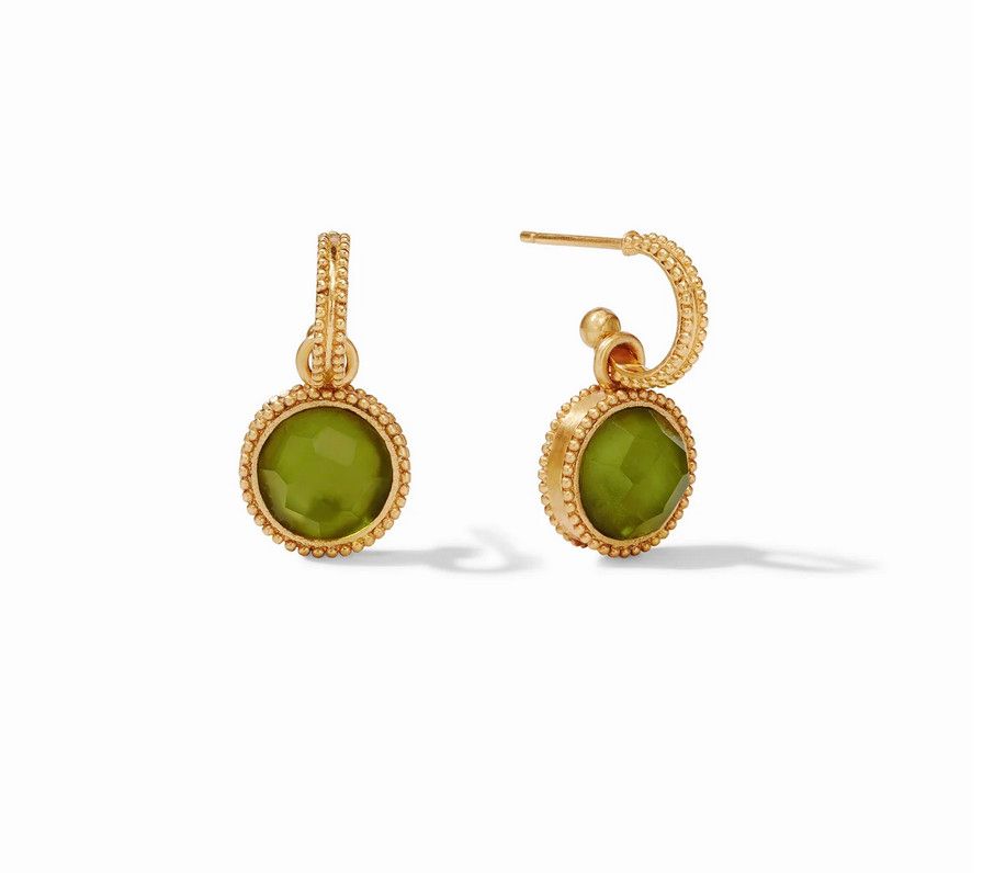 Fleur-de-Lis Hoop &amp; Charm Earring - jade green