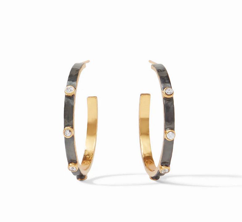 Crescent Stone Hoop - mixed metal - med