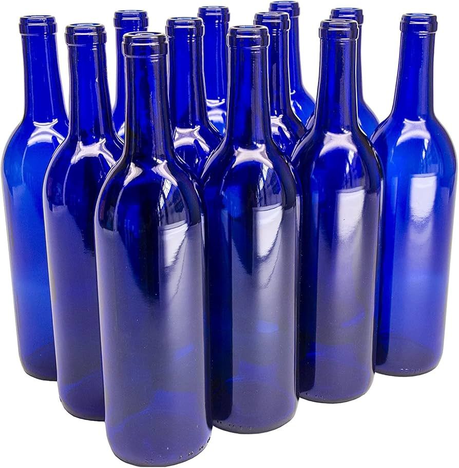 750ml Bordeaux Cobalt Blue Cork Finish Wine Bottle 12/case