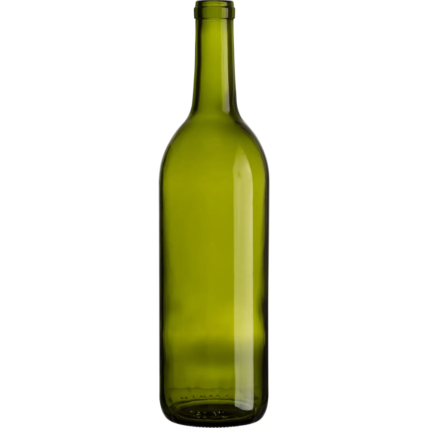 750mL Champagne Green Bordeaux Flat Bottom wine bottle  single