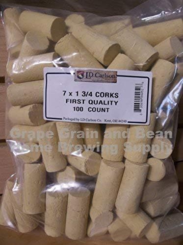 #7x1 3/4 Straight wine corks, pore filled 100/pk