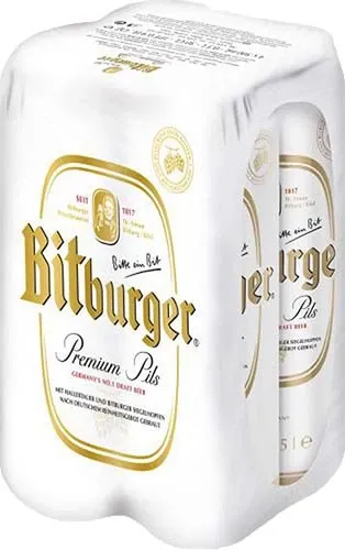 Bitburger Pilsner 16.9oz cans 4pk.