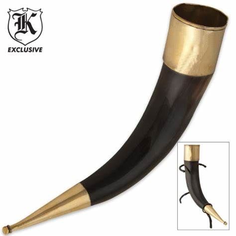 Drinking Horn with Decorative Brass Cap