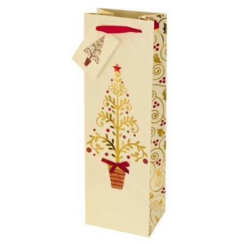 Golden Christmas Tree Wine Bag