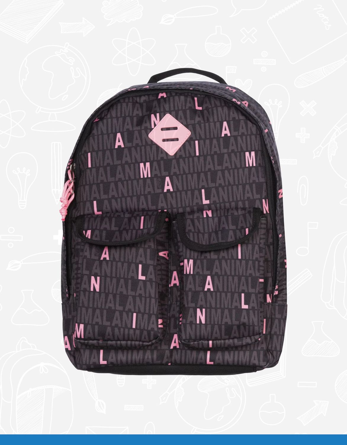 Animal Double Pocket Backpack, Colour: Black/Pink