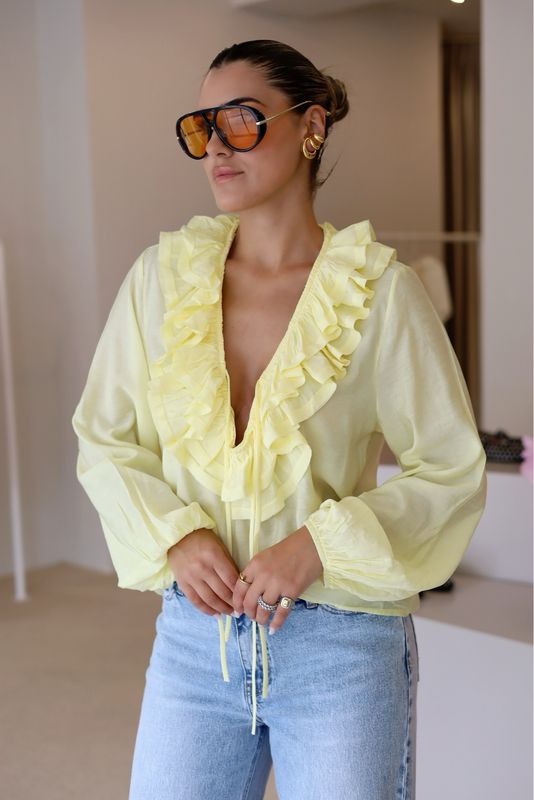 CAMISA C/FOLHOS AMARELO PASTEL