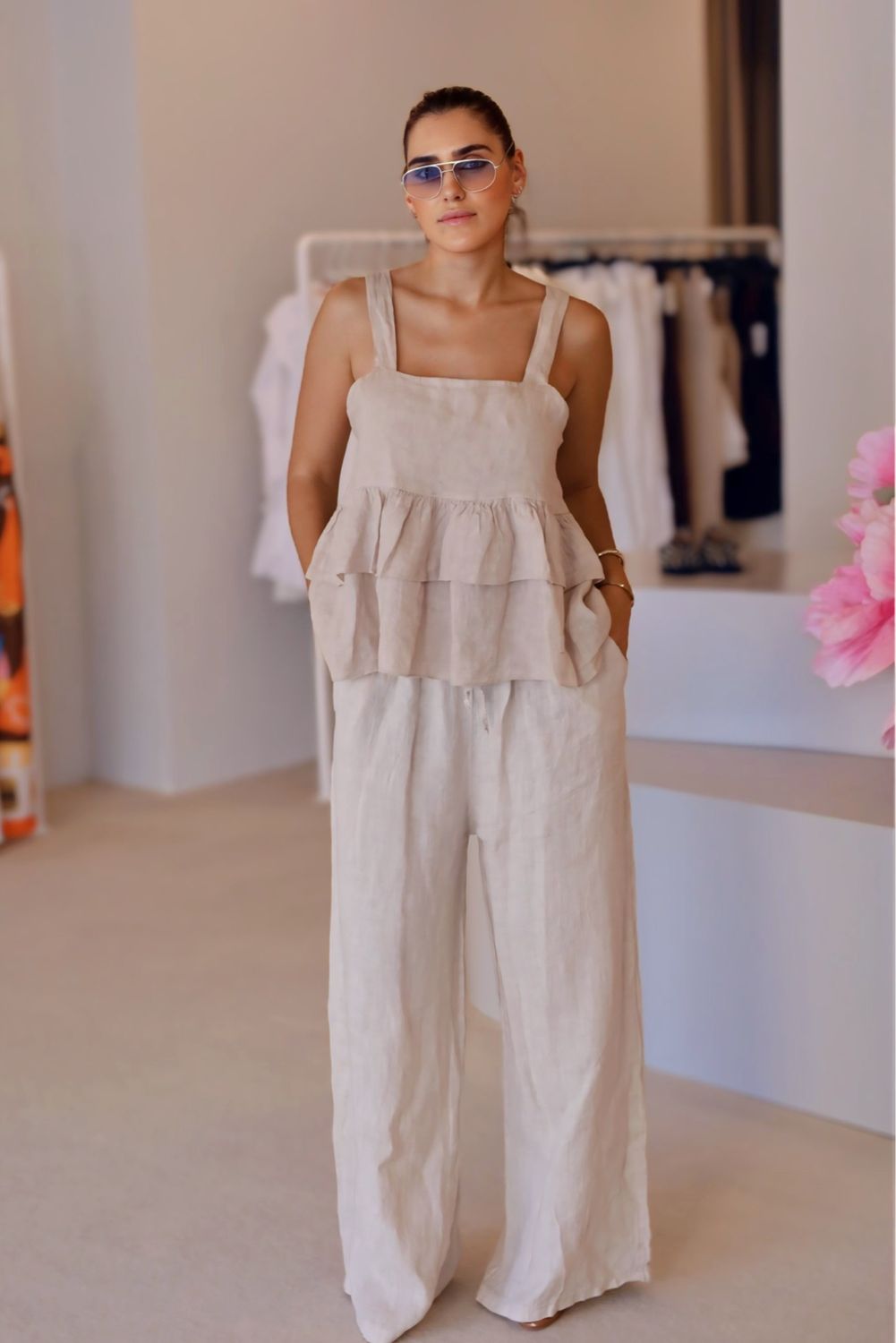 CONJUNTO 100% LINHO AREIA