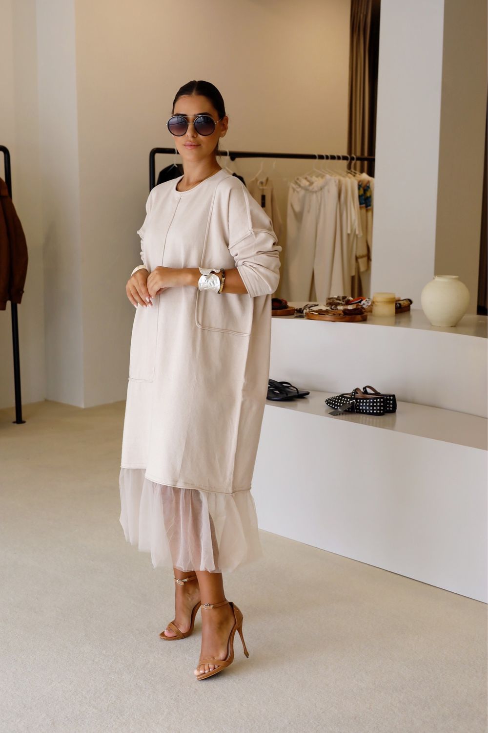 VESTIDO MALHA COM TULE