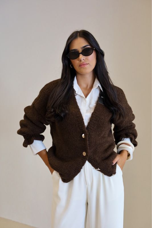CARDIGAN DE MALHA CASTANHO