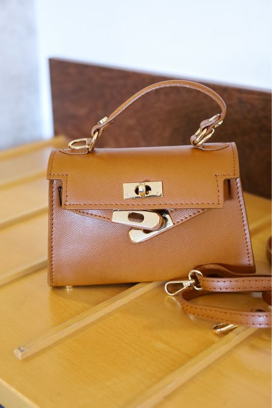 MINI BAG CAMEL EM PELE