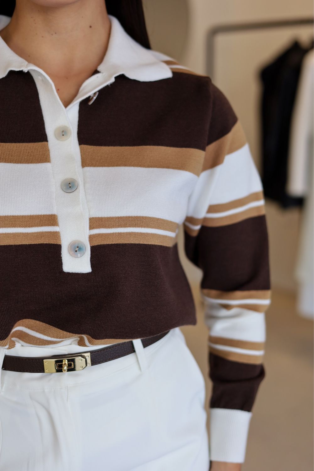 POLO MALHA RISCAS (várias cores), COR: CASTANHO E BRANCO