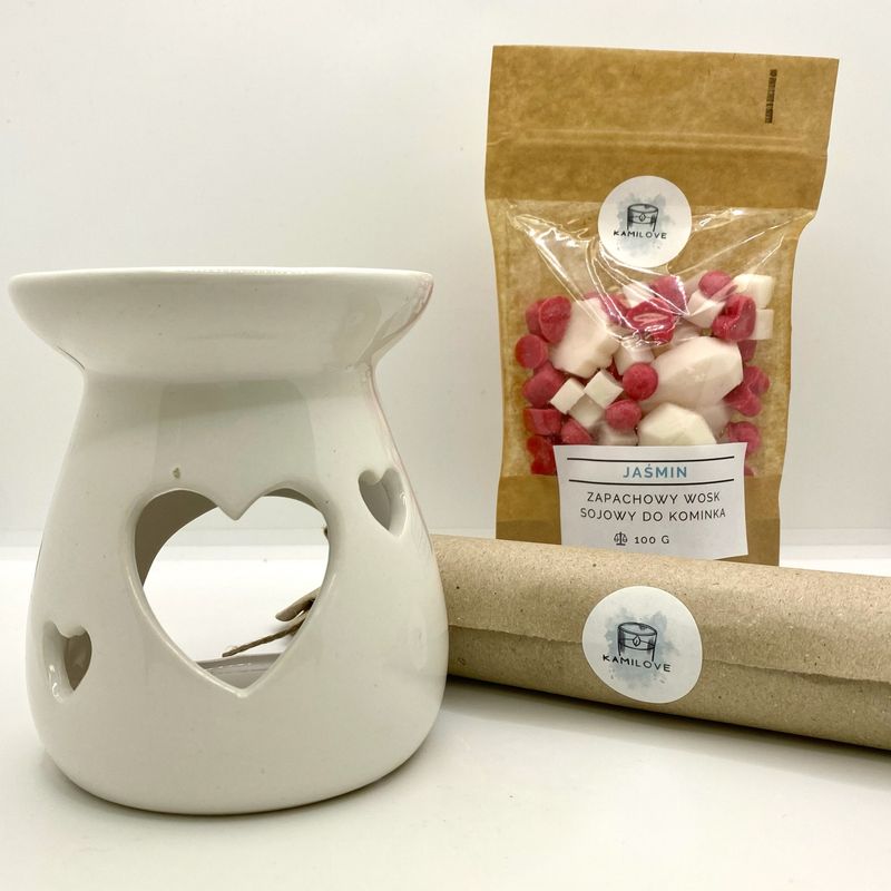 Zestaw prezentowy - kominek, wosk &amp; tealight’y - Jaśmin