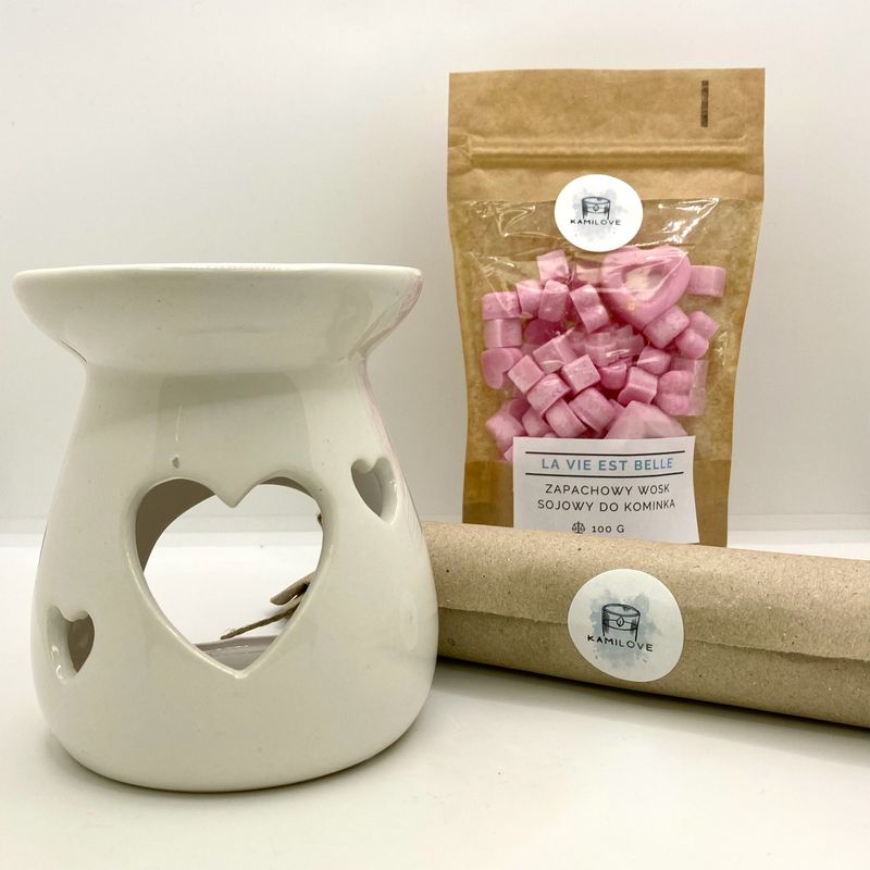 Zestaw prezentowy - kominek, wosk &amp; tealight’y - La Vie!