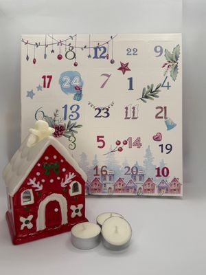 Kalendarz adwentowy - sojowe woski zapachowe &amp; czerwony domek