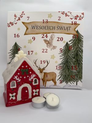 Kalendarz adwentowy - sojowe woski zapachowe &amp; czerwony domek