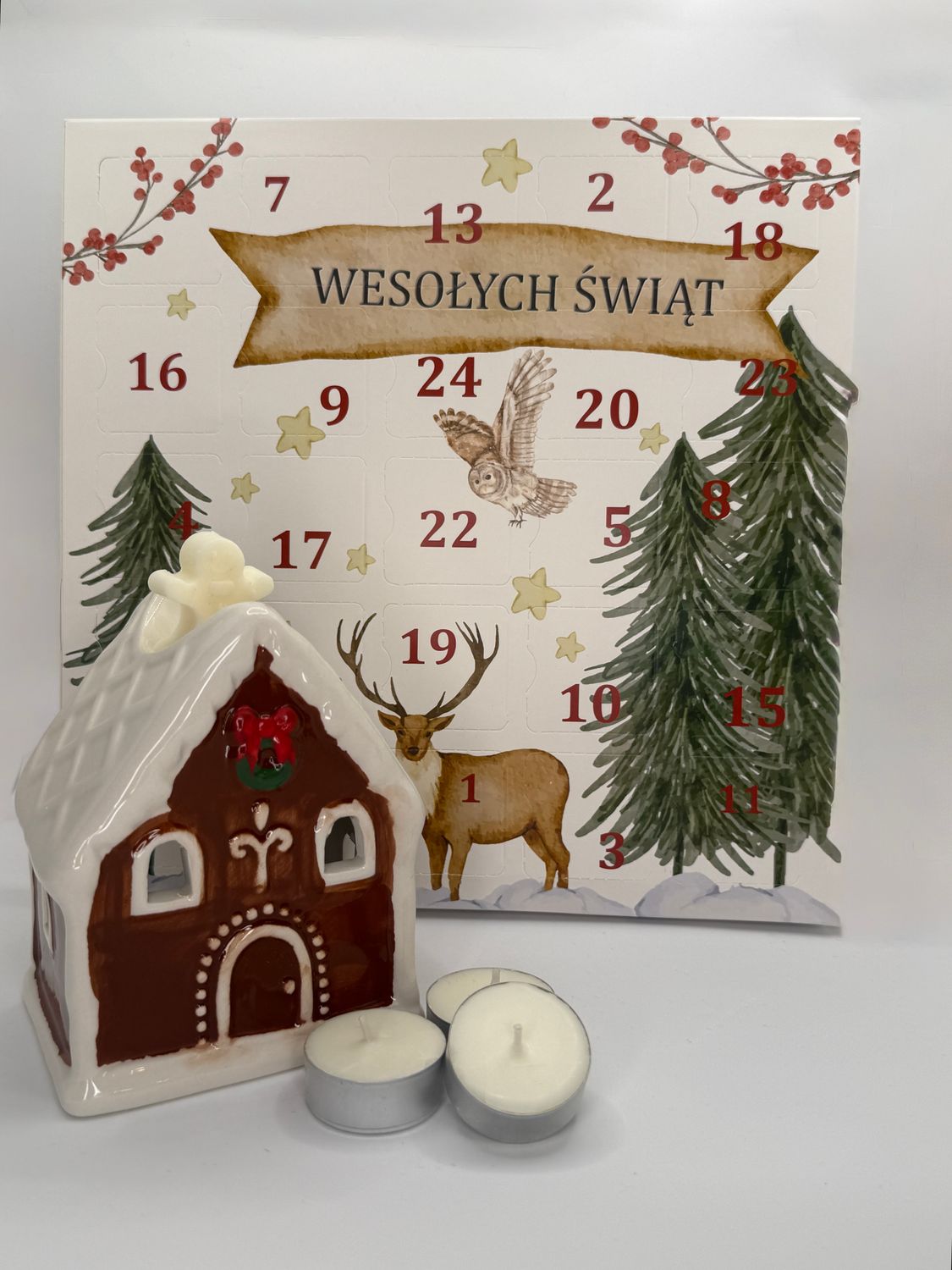 Kalendarz adwentowy - sojowe woski zapachowe &amp; brązowy domek