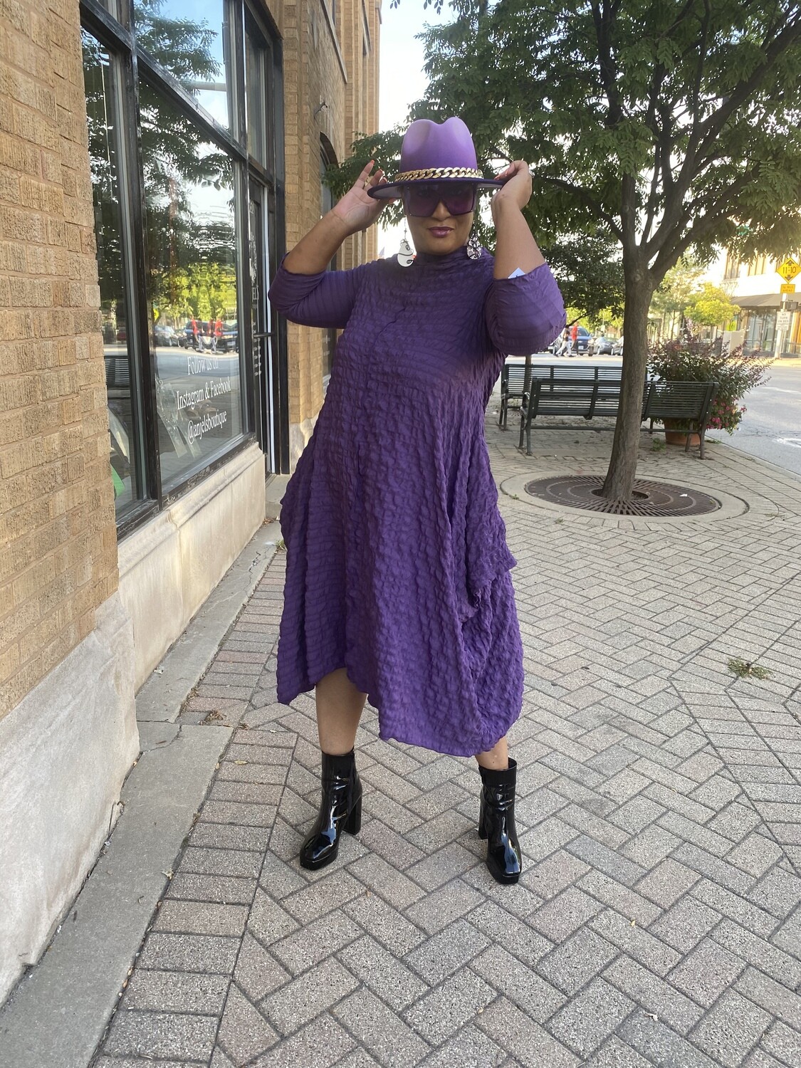 Crinkley Bohemian Dress Purple