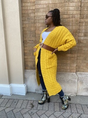 Chunky Cable Knit Maxi Cardigan Yellow
