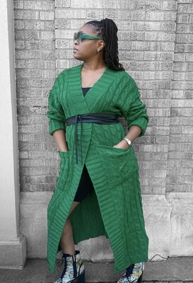 Chunky Cable Knit Maxi Cardigan Green