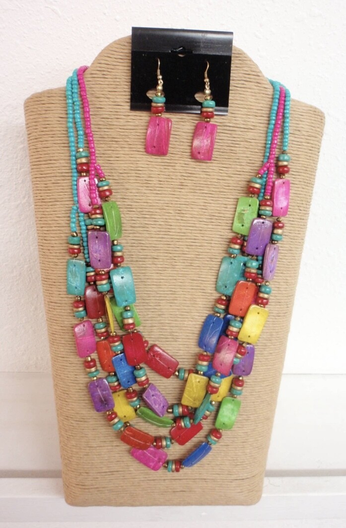 Layers of wood necklace set