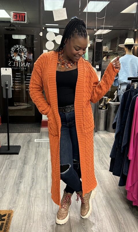 Cable Knit Duster - Orange
