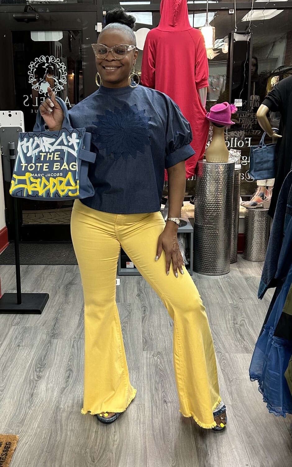 Walking In Distressed Bell Bottoms - Yellow